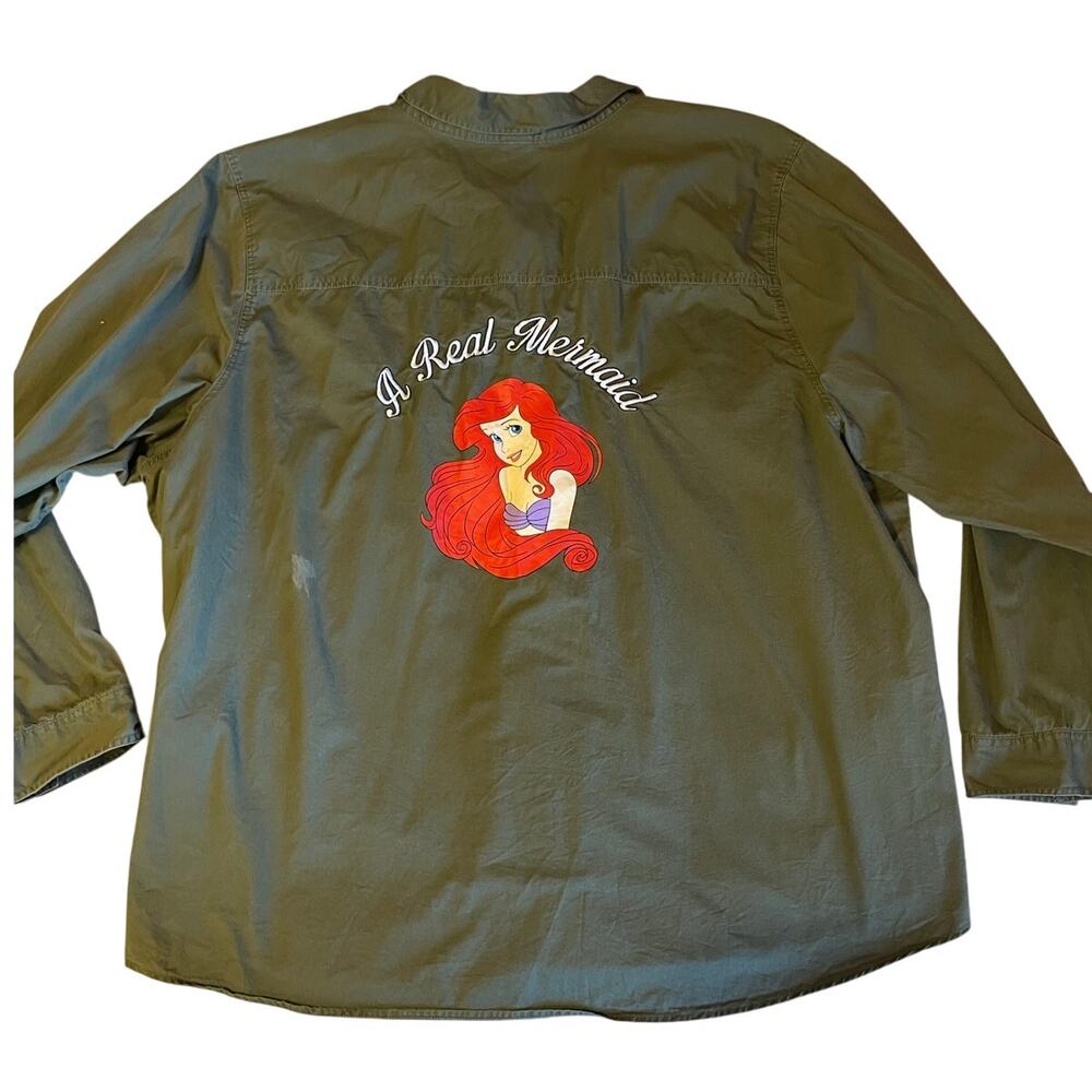 Disney Torrid A Real Mermaid Princess Ariel Army Green Button Up Long Sleeve 5X